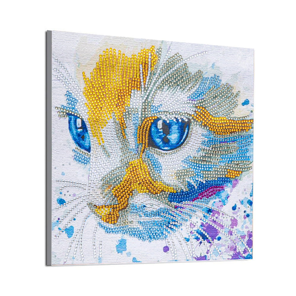 Witte en Gele Kat Speciaal Gevormde Boren Diamond Painting