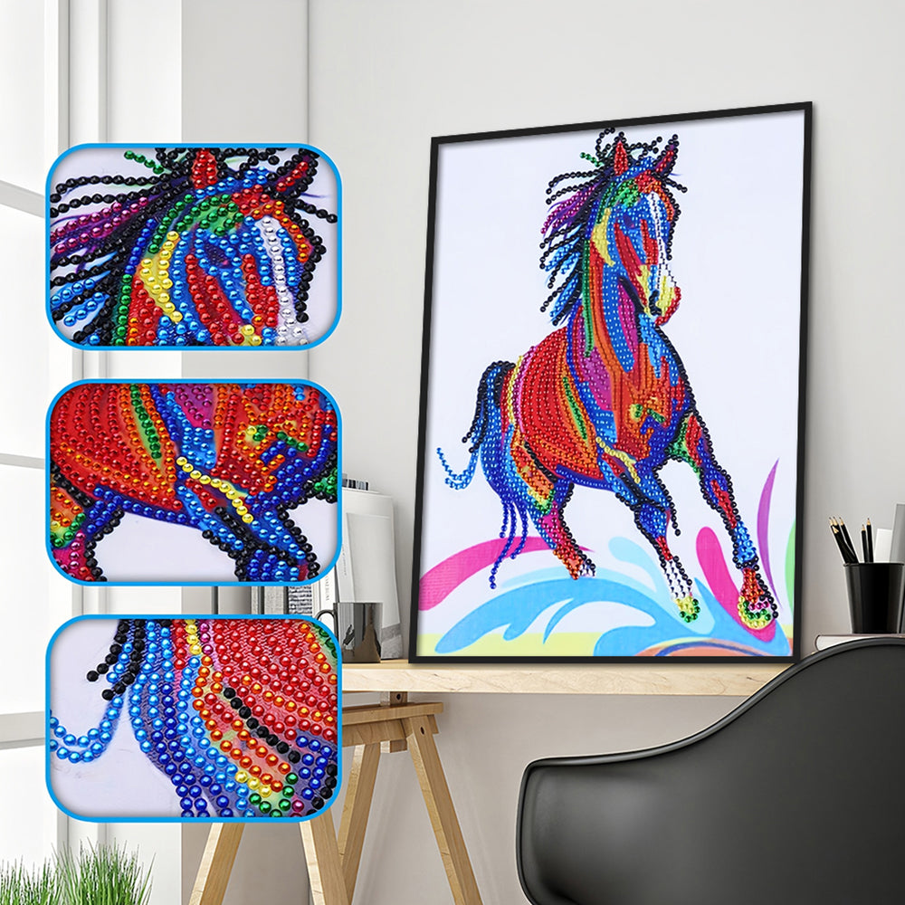 Kleurrijk Rennend Paard Speciaal Gevormde Boren Diamond Painting