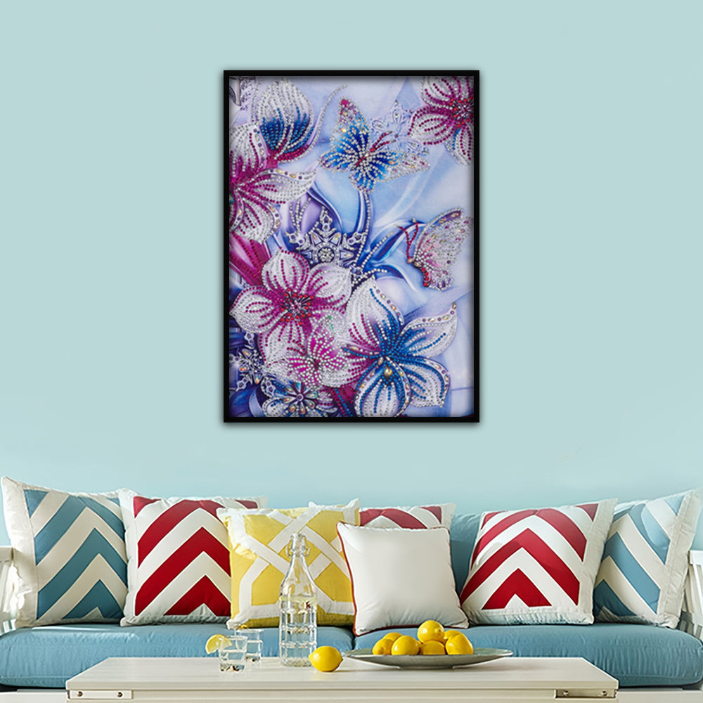 Vlinder Aangetrokken Door Bloemen Speciaal Gevormde Boren Diamond Painting