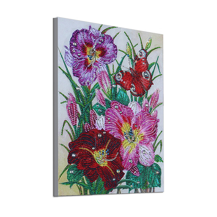 Rode en Roze Bloem Speciaal Gevormde Boren Diamond Painting