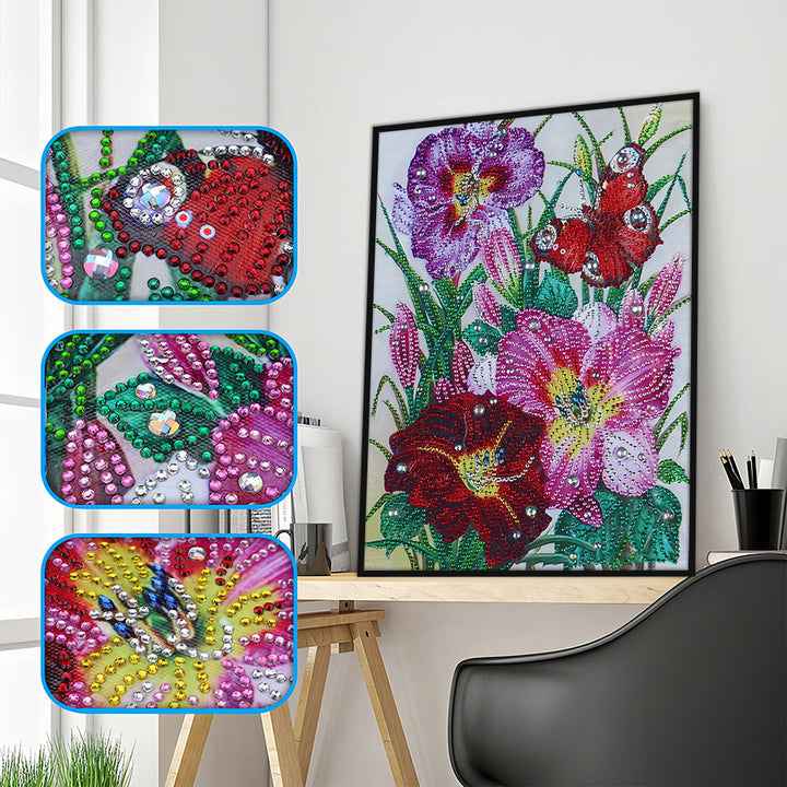 Rode en Roze Bloem Speciaal Gevormde Boren Diamond Painting