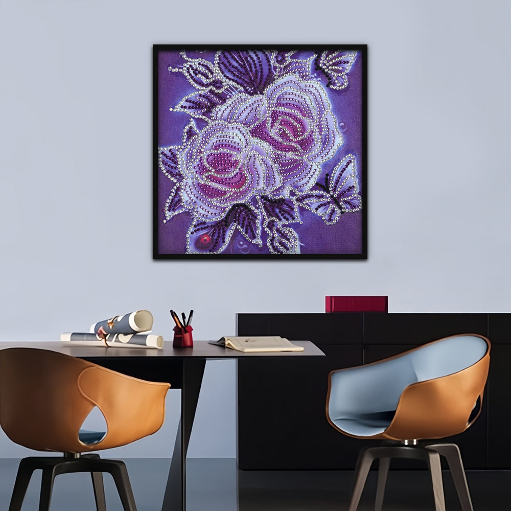 Twee Rozen en Vlinders Speciaal Gevormde Boren Diamond Painting