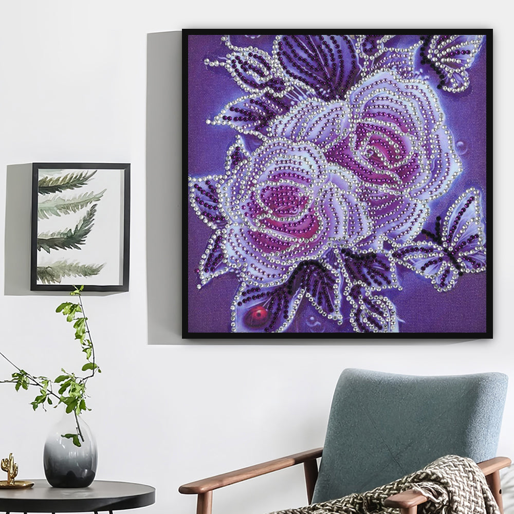 Twee Rozen en Vlinders Speciaal Gevormde Boren Diamond Painting