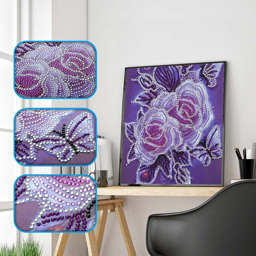 Twee Rozen en Vlinders Speciaal Gevormde Boren Diamond Painting