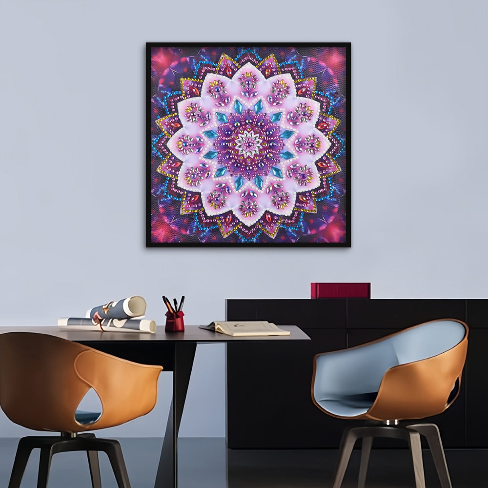 Roze Bloem Mandala Speciaal Gevormde Boren Diamond Painting