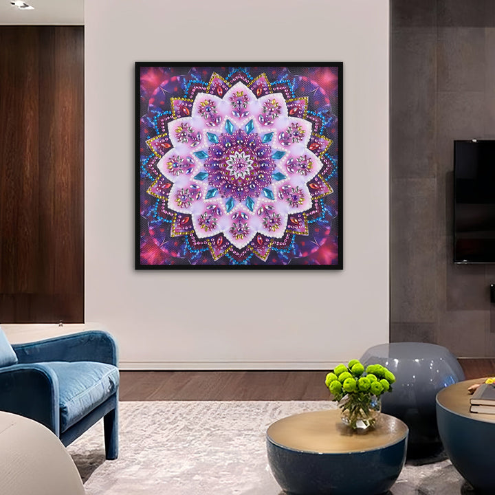 Roze Bloem Mandala Speciaal Gevormde Boren Diamond Painting