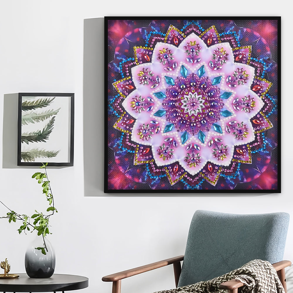 Roze Bloem Mandala Speciaal Gevormde Boren Diamond Painting