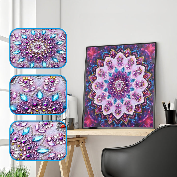 Roze Bloem Mandala Speciaal Gevormde Boren Diamond Painting