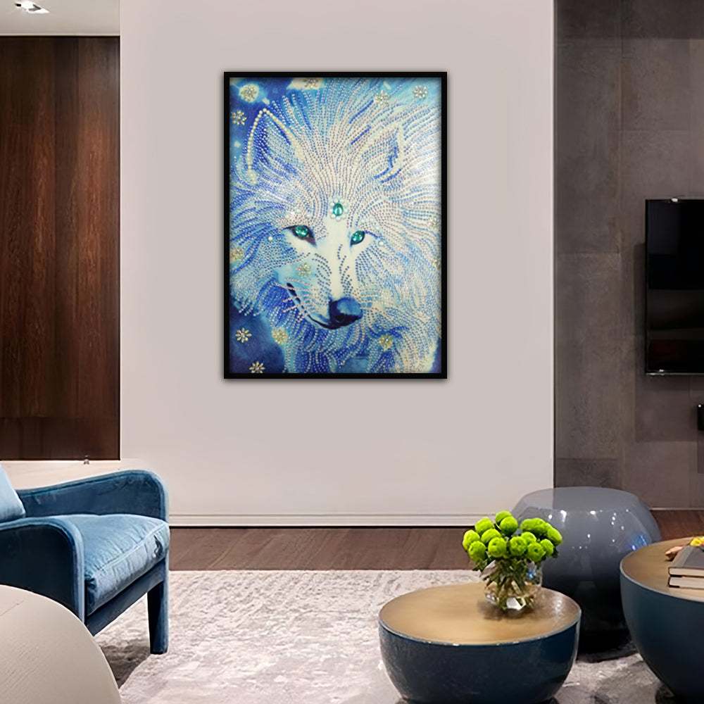 Witte Wolf Koning Speciaal Gevormde Boren Diamond Painting