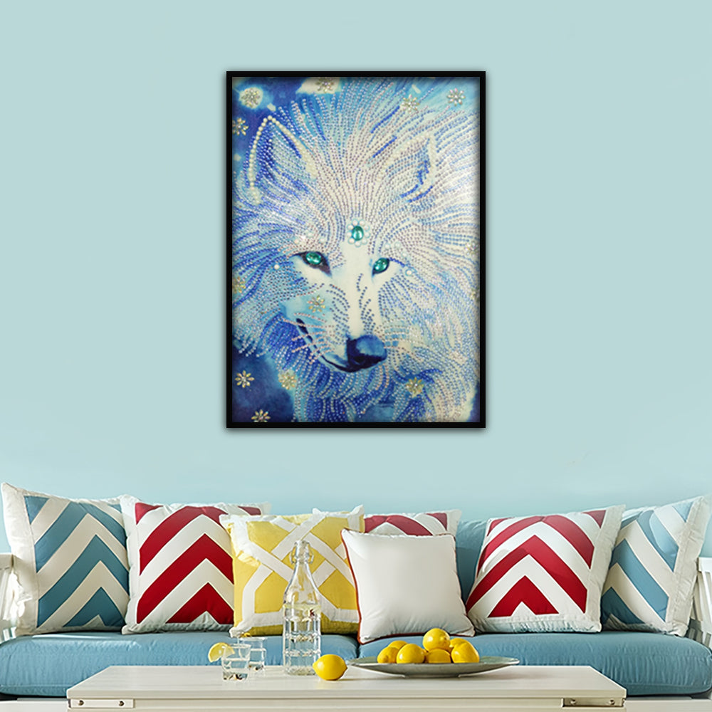 Witte Wolf Koning Speciaal Gevormde Boren Diamond Painting