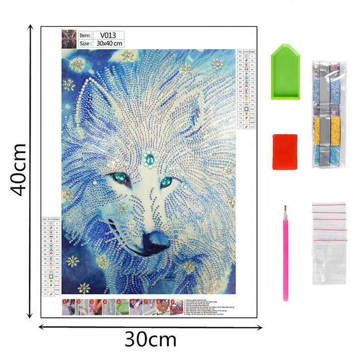 Witte Wolf Koning Speciaal Gevormde Boren Diamond Painting