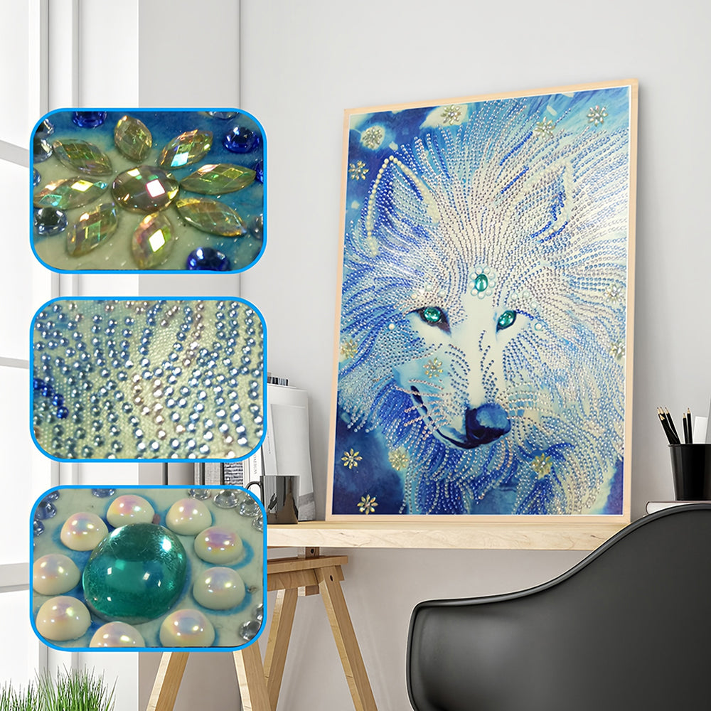 Witte Wolf Koning Speciaal Gevormde Boren Diamond Painting