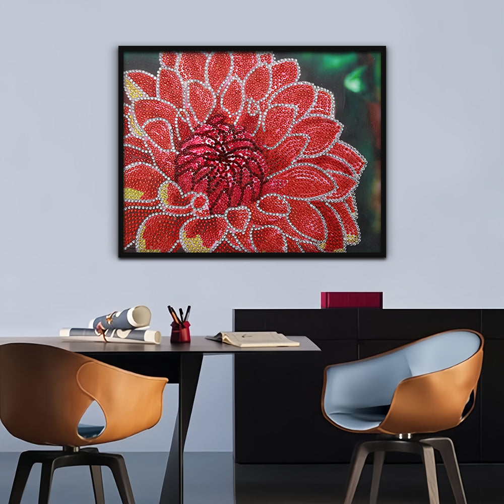 Rode Chrysant Speciaal Gevormde Boren Diamond Painting