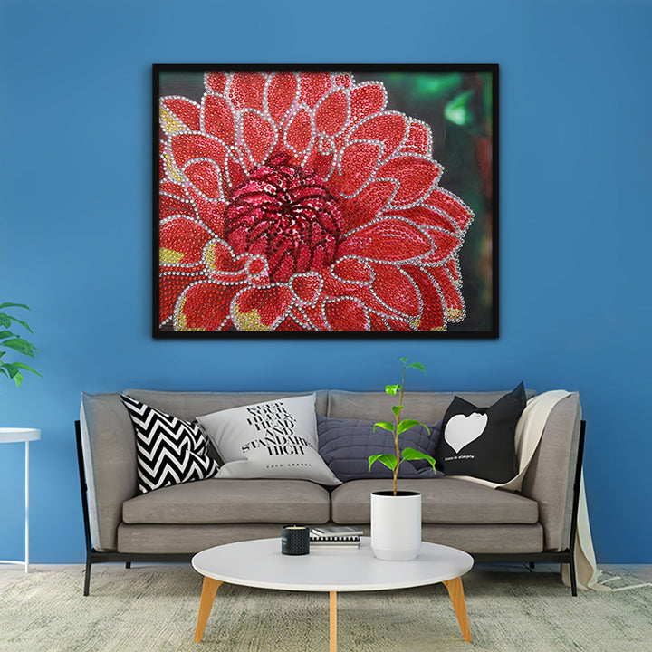 Rode Chrysant Speciaal Gevormde Boren Diamond Painting