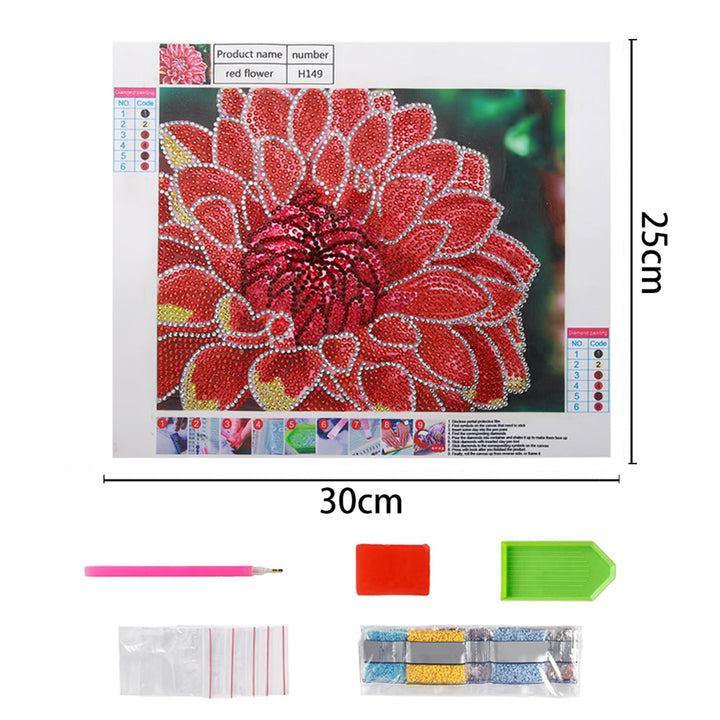 Rode Chrysant Speciaal Gevormde Boren Diamond Painting