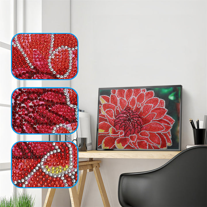 Rode Chrysant Speciaal Gevormde Boren Diamond Painting