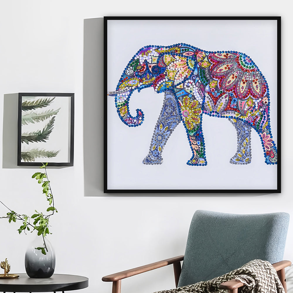 Kleurrijke Bloem Olifant Speciaal Gevormde Boren Diamond Painting