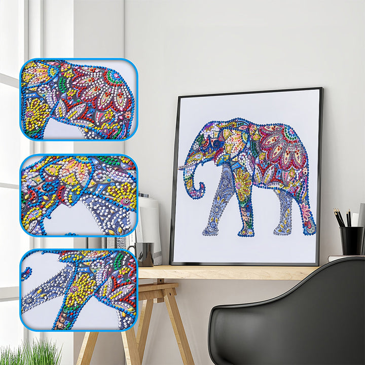 Kleurrijke Bloem Olifant Speciaal Gevormde Boren Diamond Painting