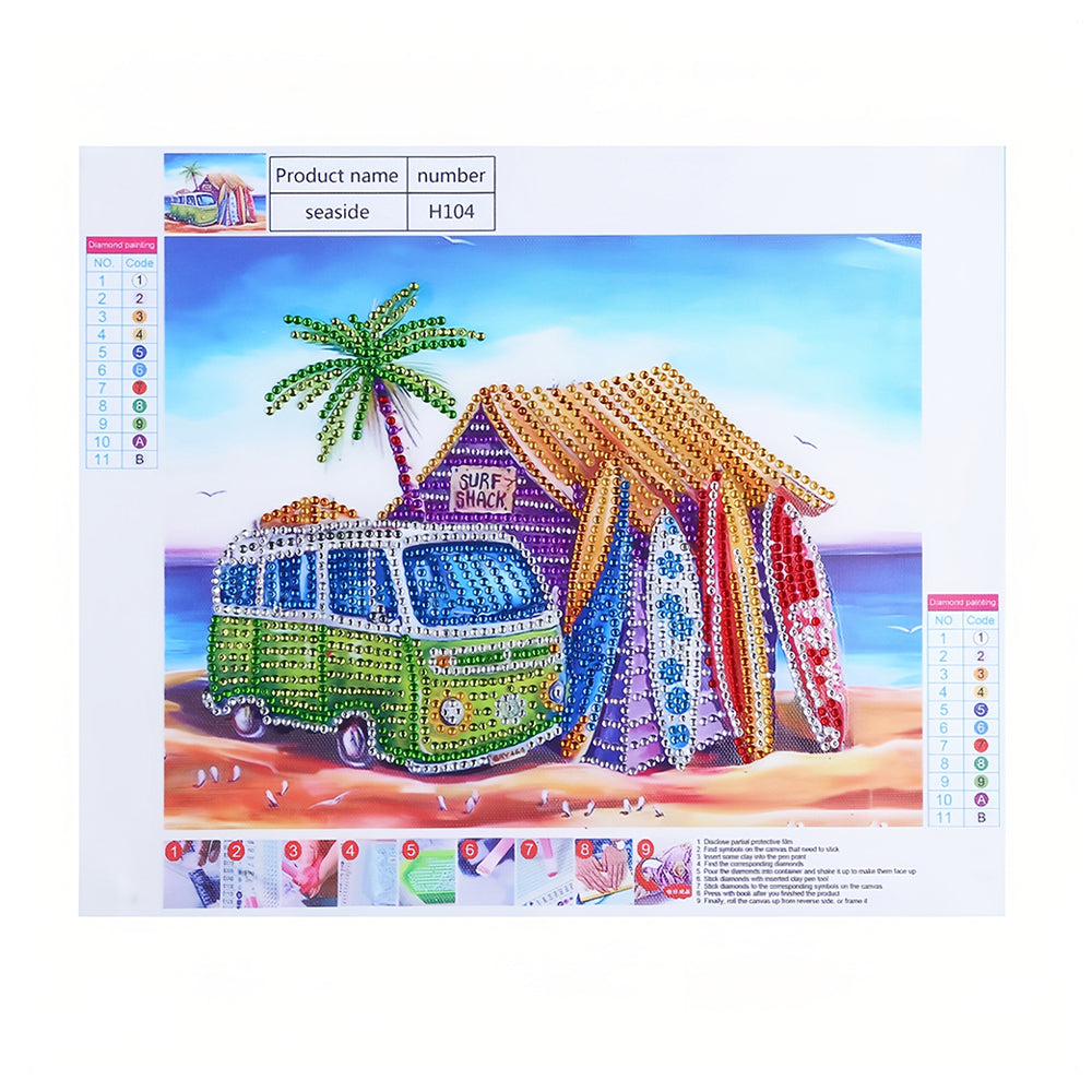 Surfhut en Bus Speciaal Gevormde Boren Diamond Painting