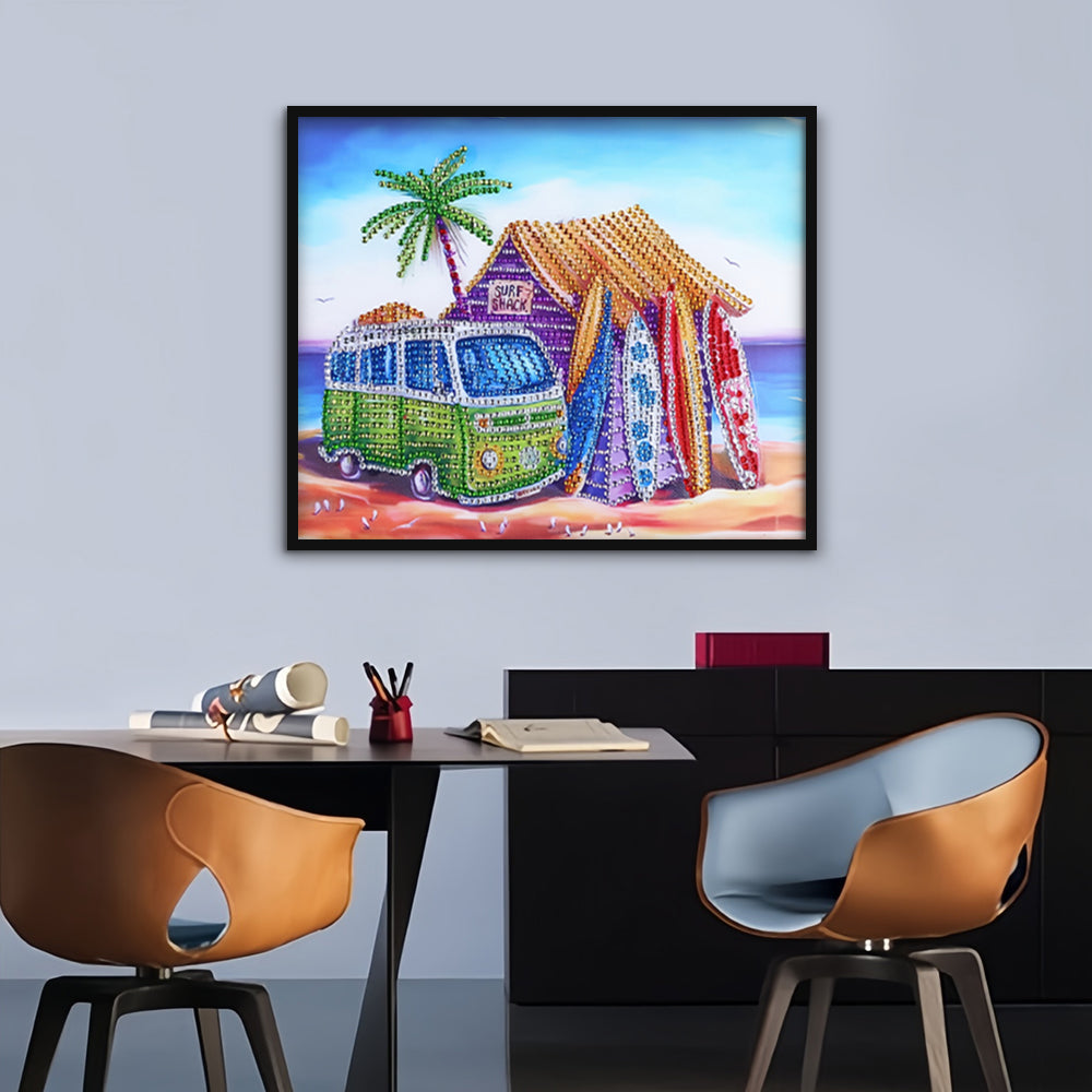 Surfhut en Bus Speciaal Gevormde Boren Diamond Painting