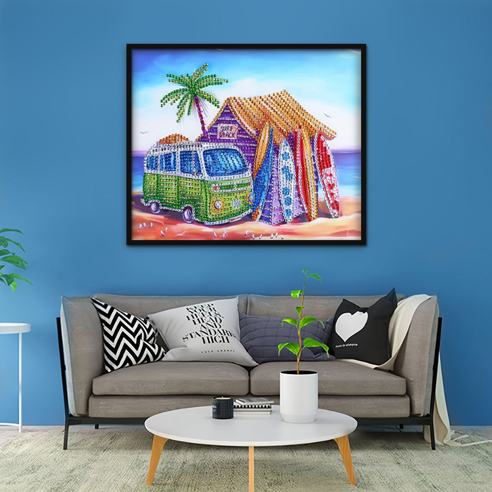 Surfhut en Bus Speciaal Gevormde Boren Diamond Painting