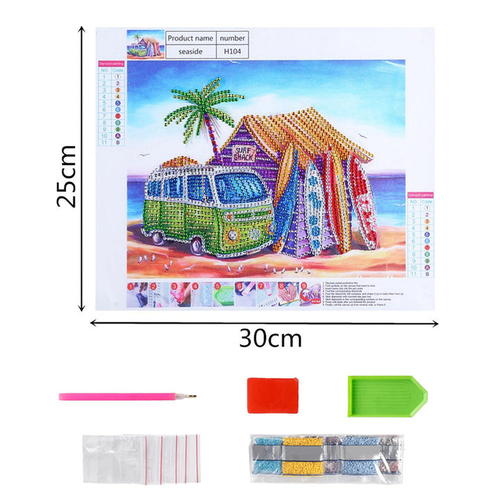 Surfhut en Bus Speciaal Gevormde Boren Diamond Painting