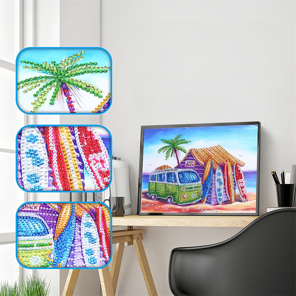 Surfhut en Bus Speciaal Gevormde Boren Diamond Painting