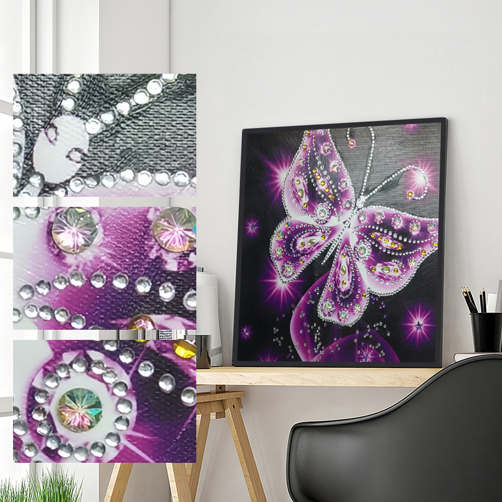 Paarse Transparante Vlinder Speciaal Gevormde Boren Diamond Painting