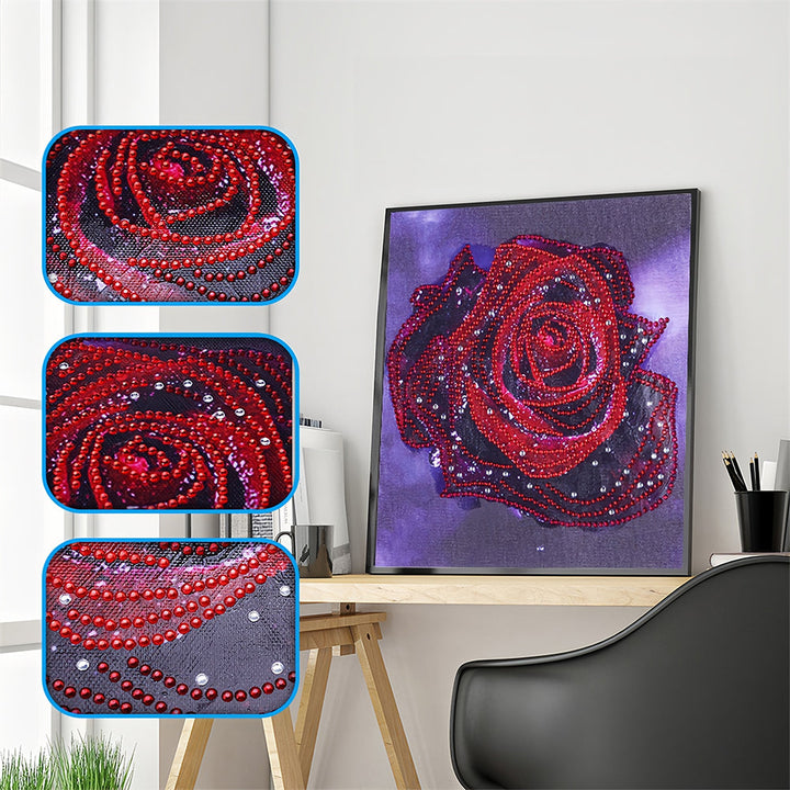 Rode Roos met Dauwdruppels Speciaal Gevormde Boren Diamond Painting