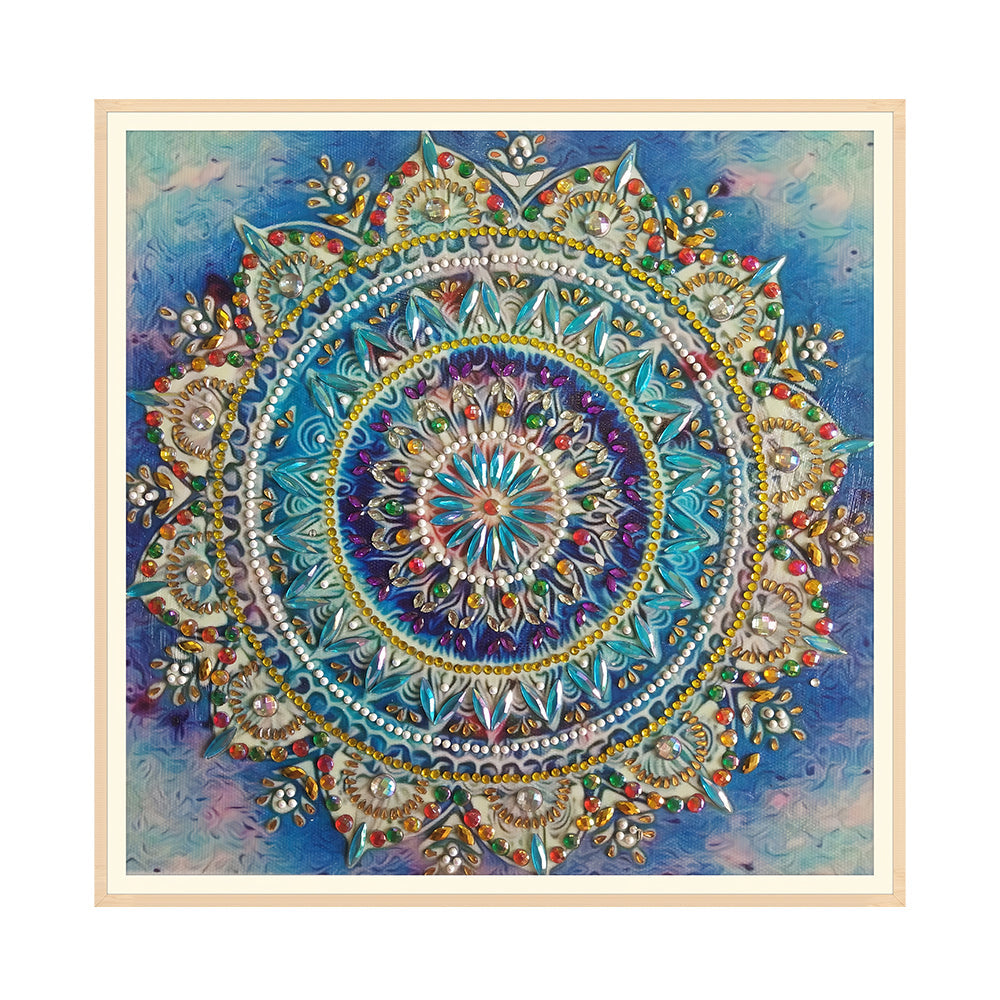 Gouden en Blauwe Lotus Mandala Speciaal Gevormde Boren Diamond Painting