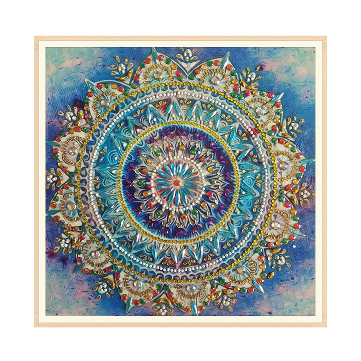 Gouden en Blauwe Lotus Mandala Speciaal Gevormde Boren Diamond Painting