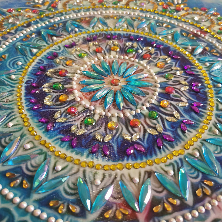 Gouden en Blauwe Lotus Mandala Speciaal Gevormde Boren Diamond Painting