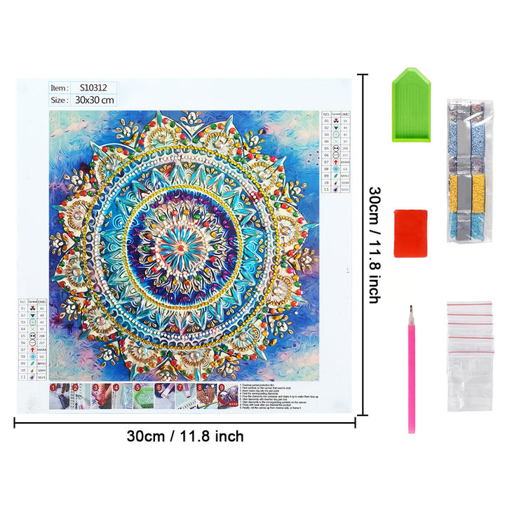 Gouden en Blauwe Lotus Mandala Speciaal Gevormde Boren Diamond Painting