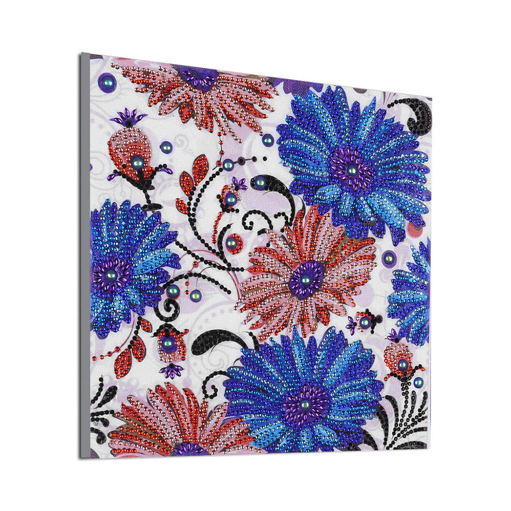 Blauwe en Rode Bloemen Speciaal Gevormde Boren Diamond Painting