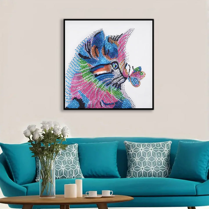 Kleurrijke Kat en Vlinder Speciaal Gevormde Boren Diamond Painting