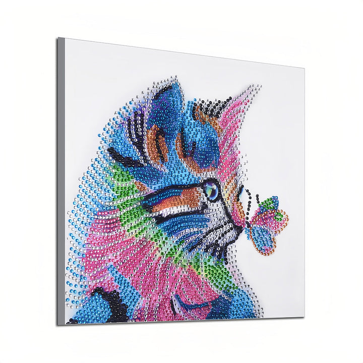 Kleurrijke Kat en Vlinder Speciaal Gevormde Boren Diamond Painting