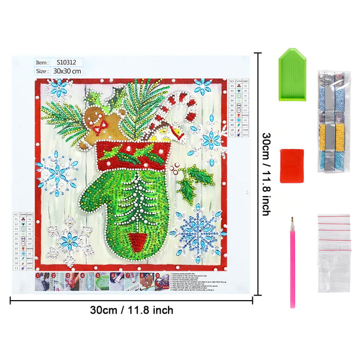 Groene Kersthandschoenen Speciaal Gevormde Boren Diamond Painting