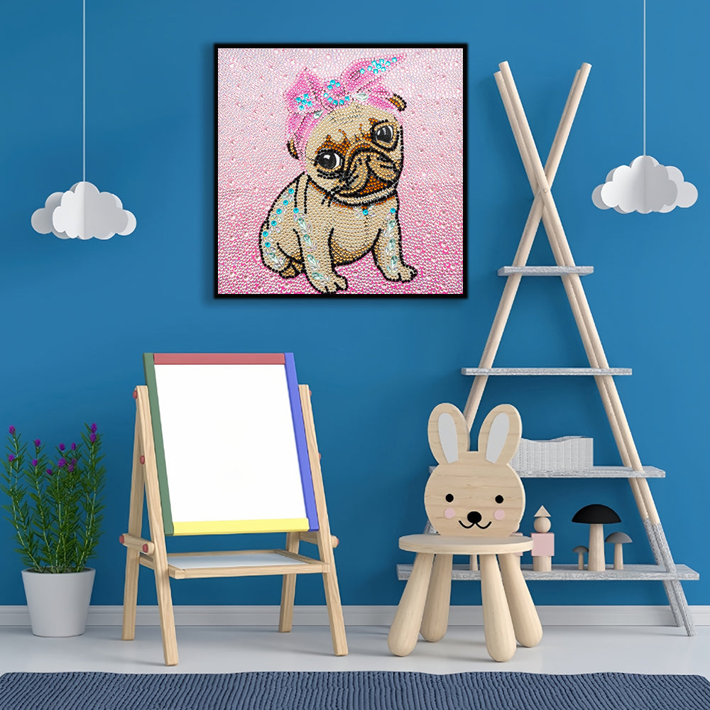 Hond Draagt Roze Hoofdband Speciaal Gevormde Boren Diamond Painting