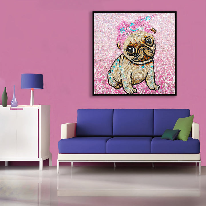 Hond Draagt Roze Hoofdband Speciaal Gevormde Boren Diamond Painting