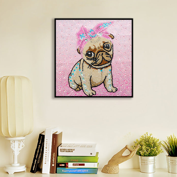 Hond Draagt Roze Hoofdband Speciaal Gevormde Boren Diamond Painting