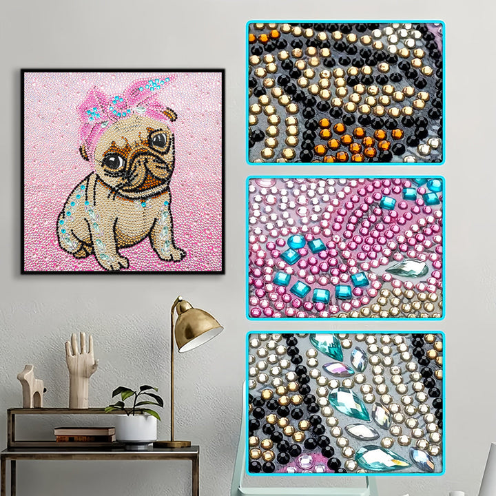 Hond Draagt Roze Hoofdband Speciaal Gevormde Boren Diamond Painting