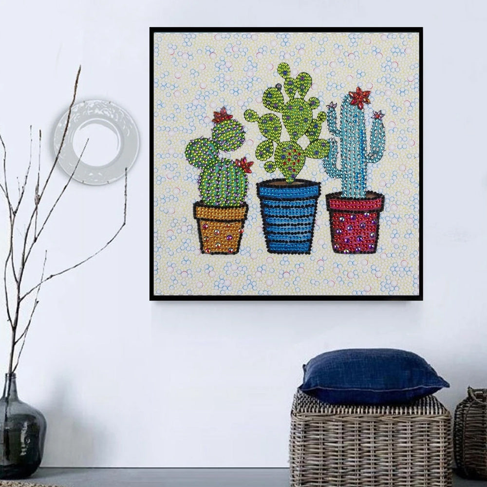 Drie Potten met Cactussen Speciaal Gevormde Boren Diamond Painting