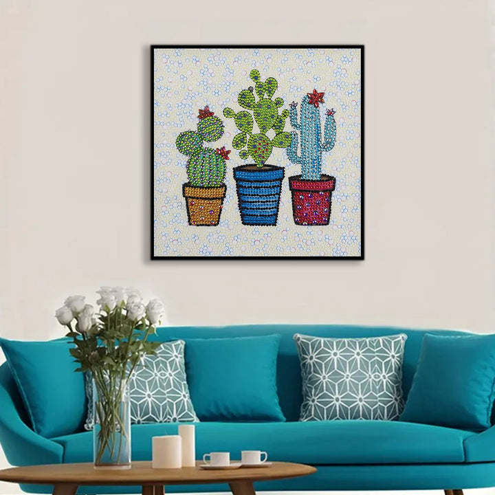 Drie Potten met Cactussen Speciaal Gevormde Boren Diamond Painting