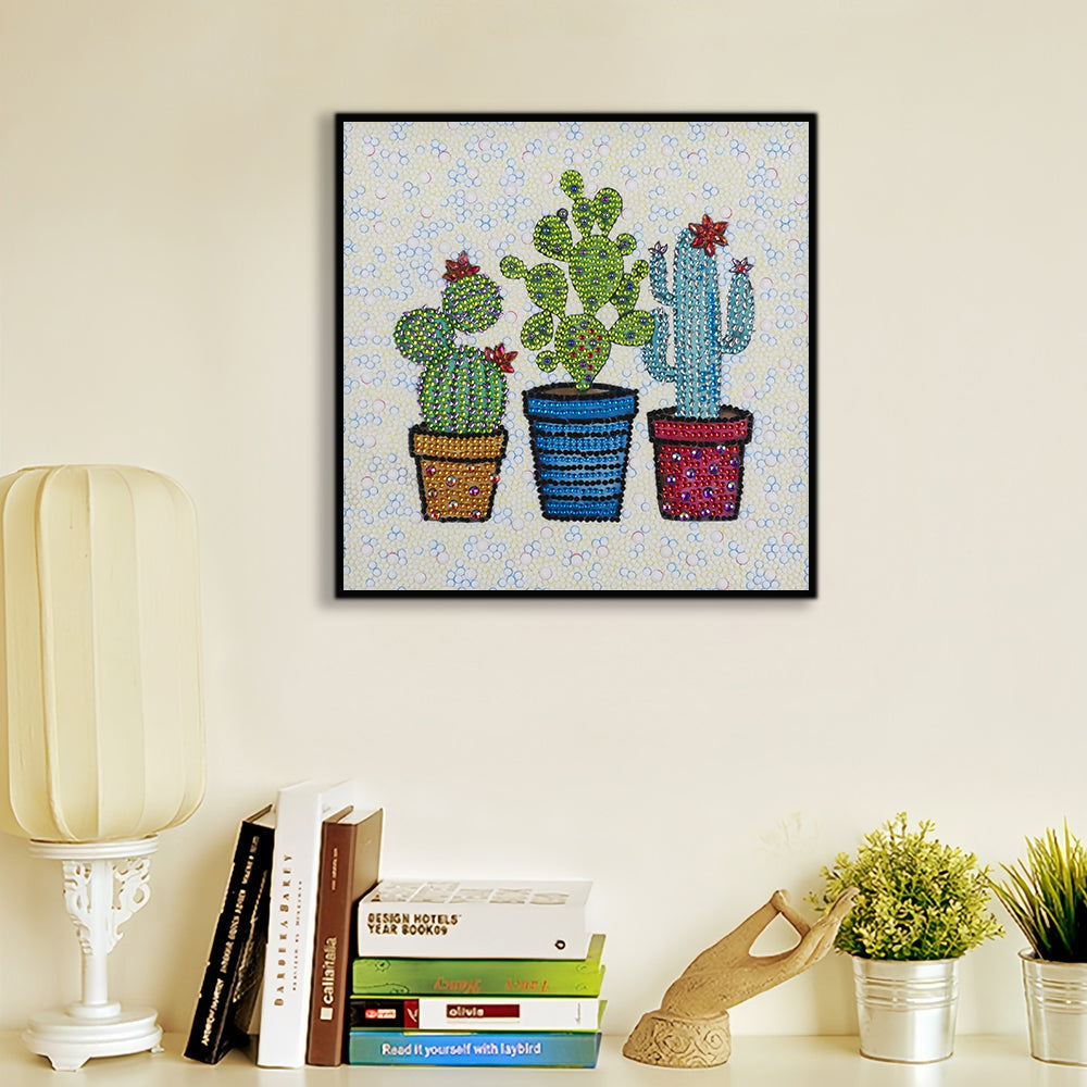 Drie Potten met Cactussen Speciaal Gevormde Boren Diamond Painting