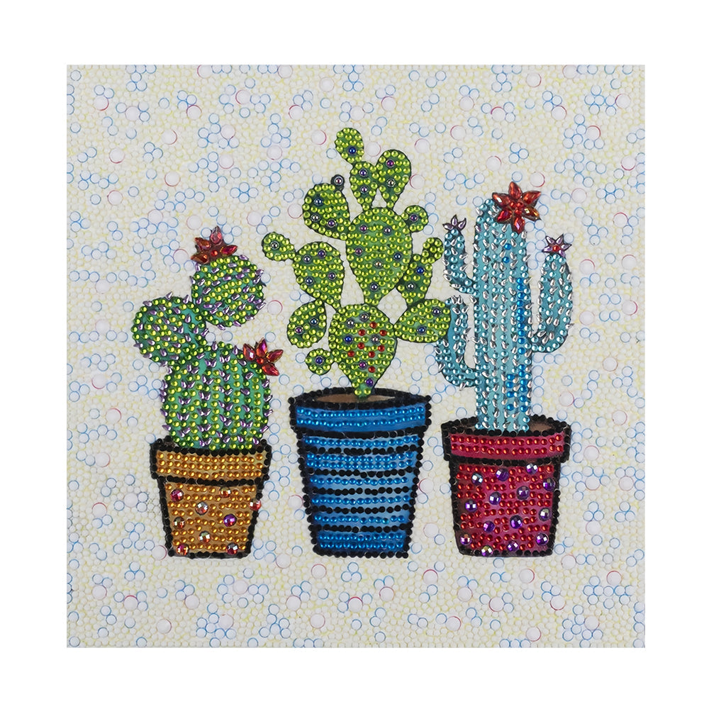 Drie Potten met Cactussen Speciaal Gevormde Boren Diamond Painting