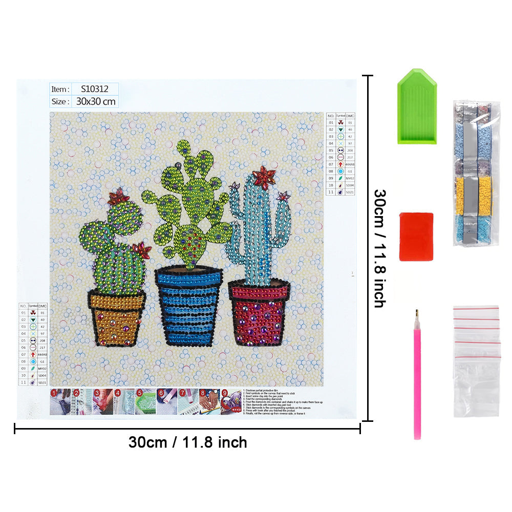 Drie Potten met Cactussen Speciaal Gevormde Boren Diamond Painting