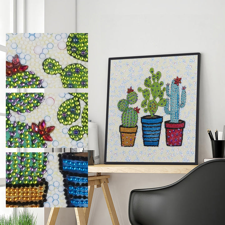 Drie Potten met Cactussen Speciaal Gevormde Boren Diamond Painting