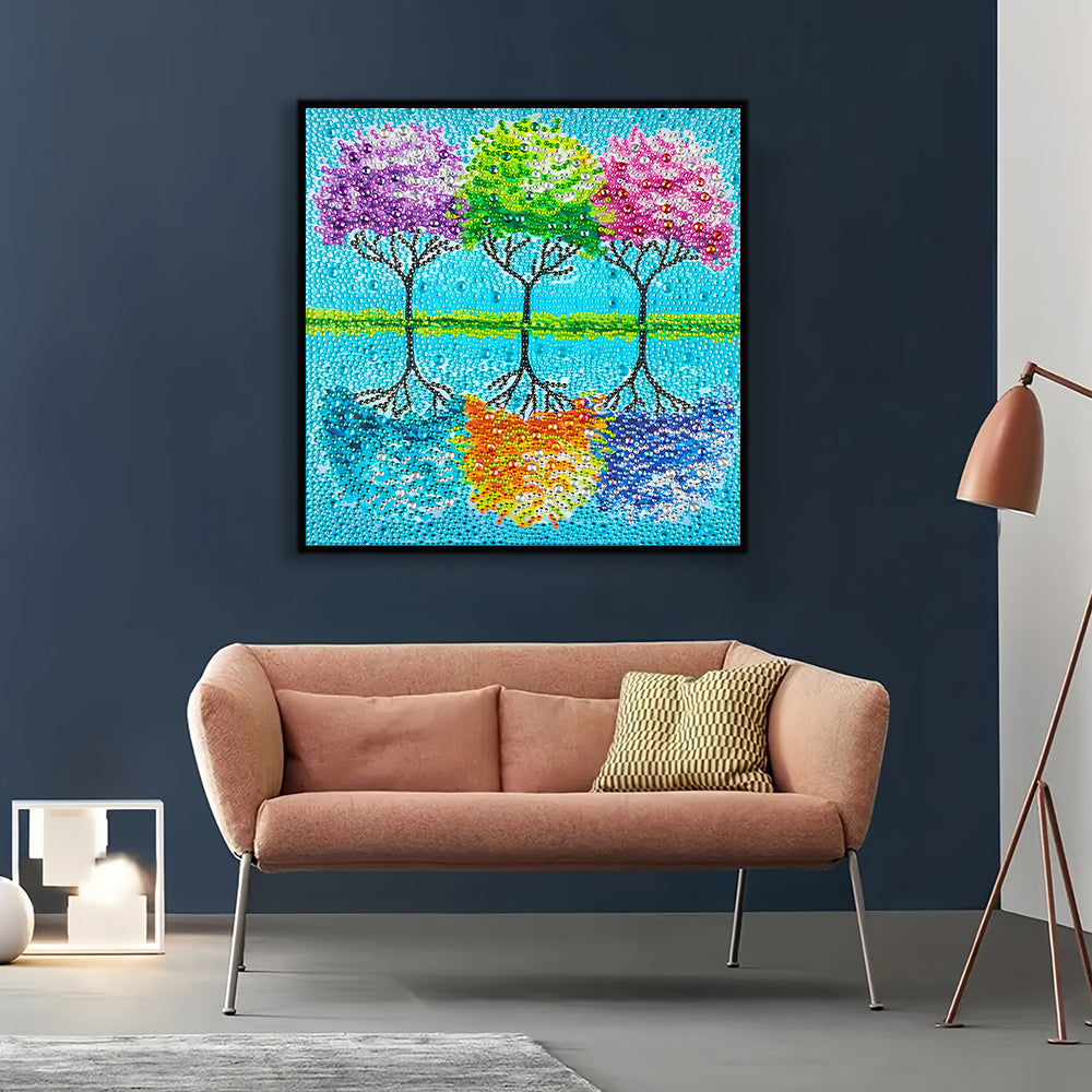 Driekleurige Bomen Bij het Meer Speciaal Gevormde Boren Diamond Painting