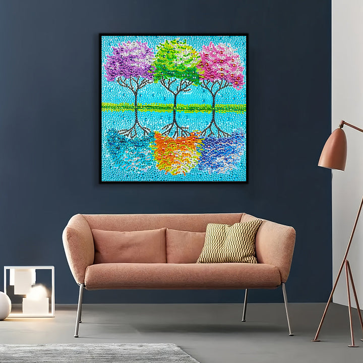 Driekleurige Bomen Bij het Meer Speciaal Gevormde Boren Diamond Painting