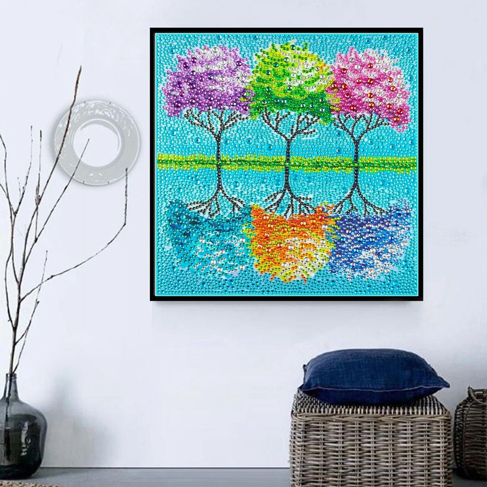 Driekleurige Bomen Bij het Meer Speciaal Gevormde Boren Diamond Painting